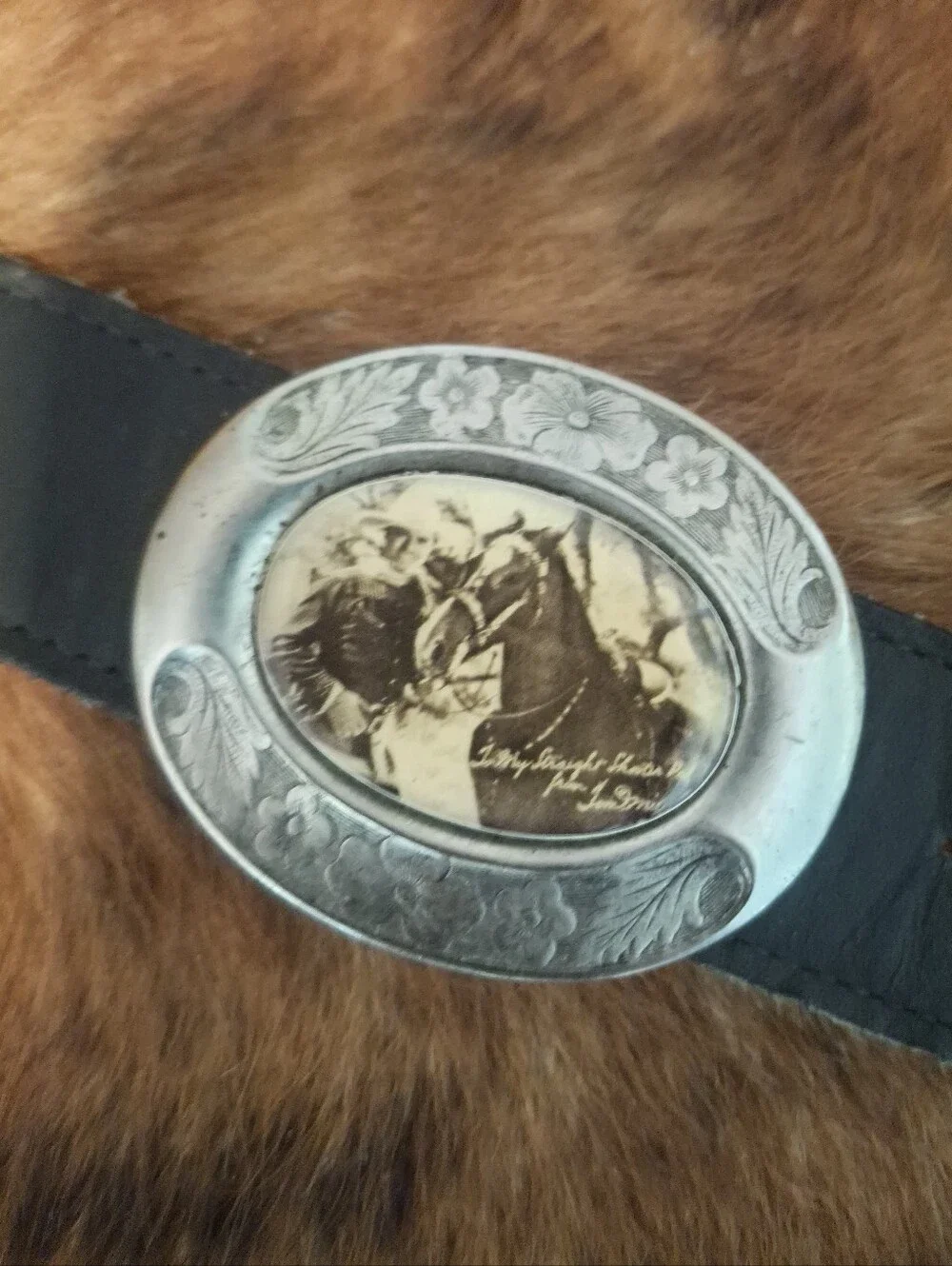 *RARE* Vintage Black Leather Belt with Western Actor Portrait Conchos